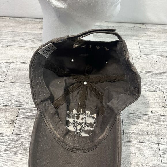 Ariat Men's Distressed Adjustable Strap Back Cap Hat Brown EUC - Picture 8 of 10